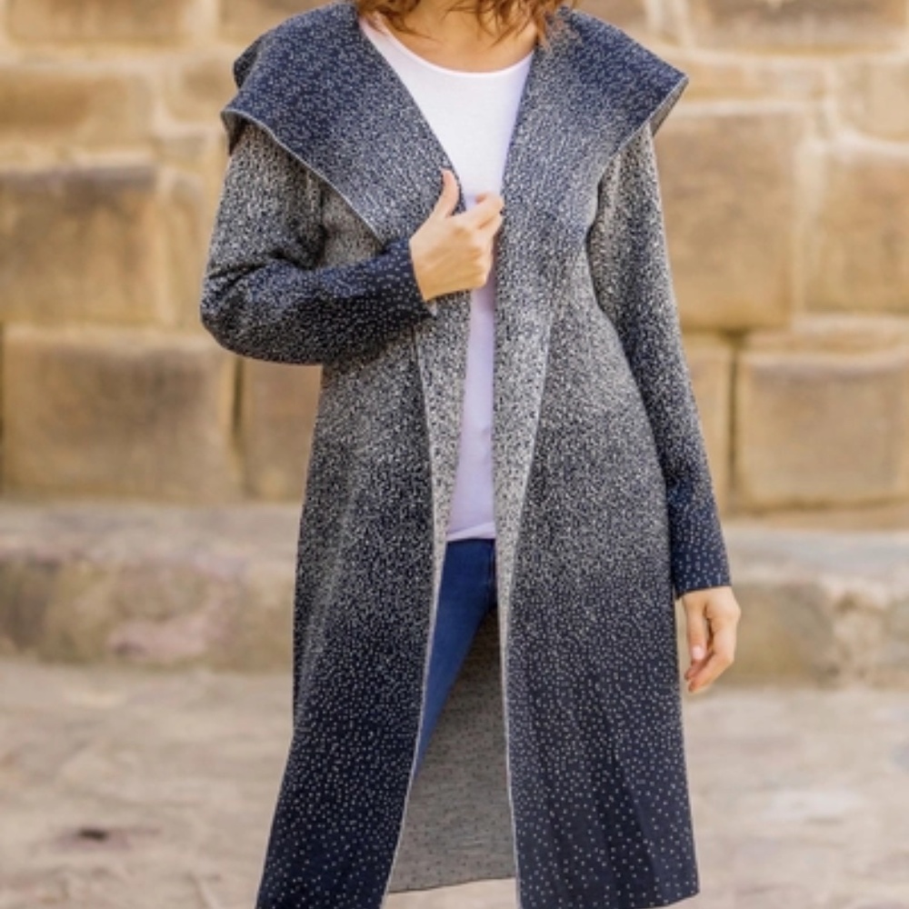 NOVICA Knit Ombre “Peruvian Sky” Alpaca Blend Long Cardigan Sz Small